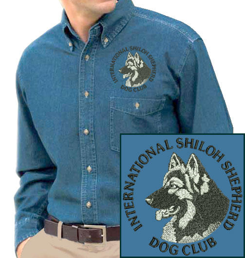 ISSDC Logo #1 Embroidered Men's Denim Shirt - Click Image to Close