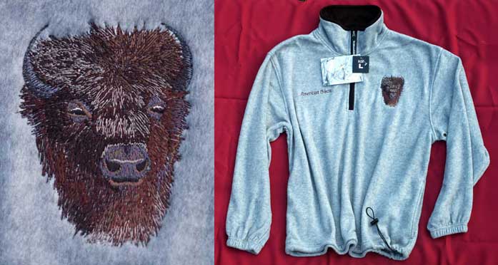 Bison High Definition Portrait #1 Embroidered Fleece Pullover - Click Image to Close
