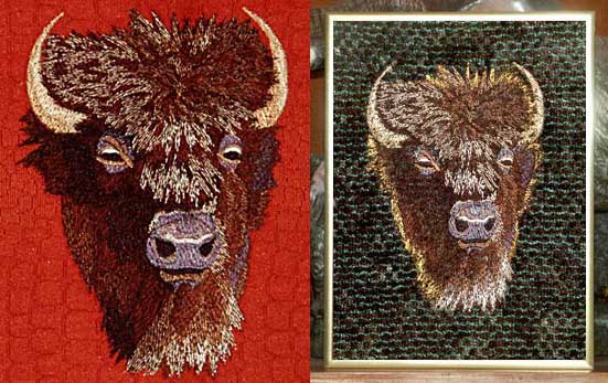 Bison High Definition Embroidery Portrait #1 on Canvas 9X12 - Click Image to Close