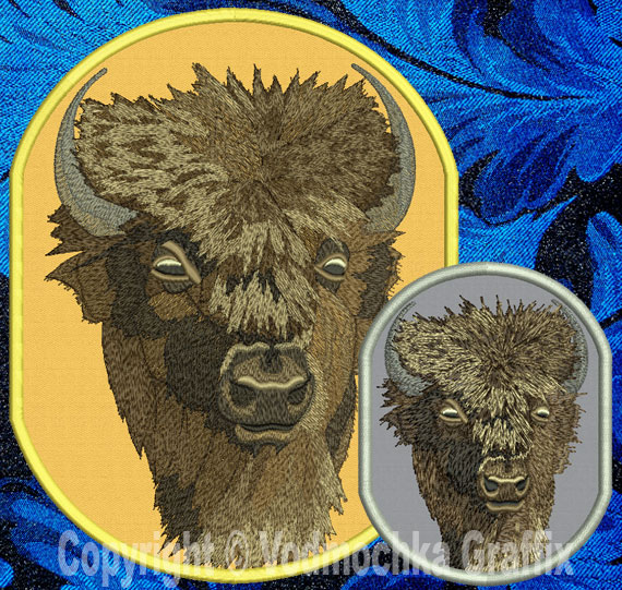 Bison HD Portrait #1 - 8" Extra Large Embroidery Patch - Click Image to Close