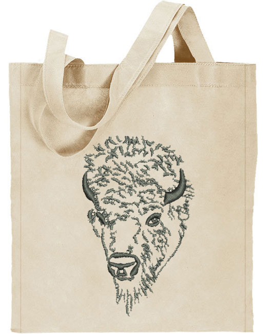 Bison Portrait #1 Buffalo Embroidered Tote Bag #1 - Click Image to Close