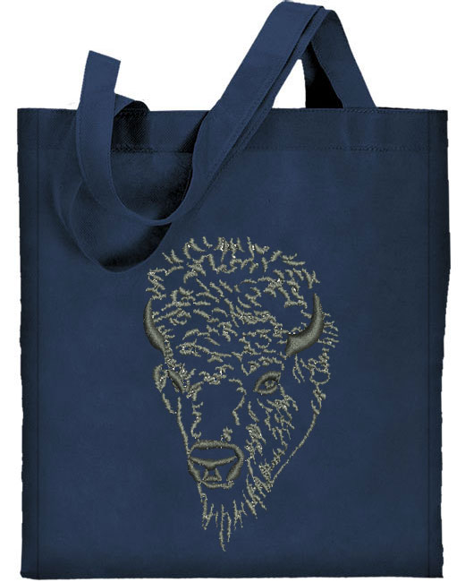 Bison Portrait #1 Buffalo Embroidered Tote Bag #1 - Click Image to Close