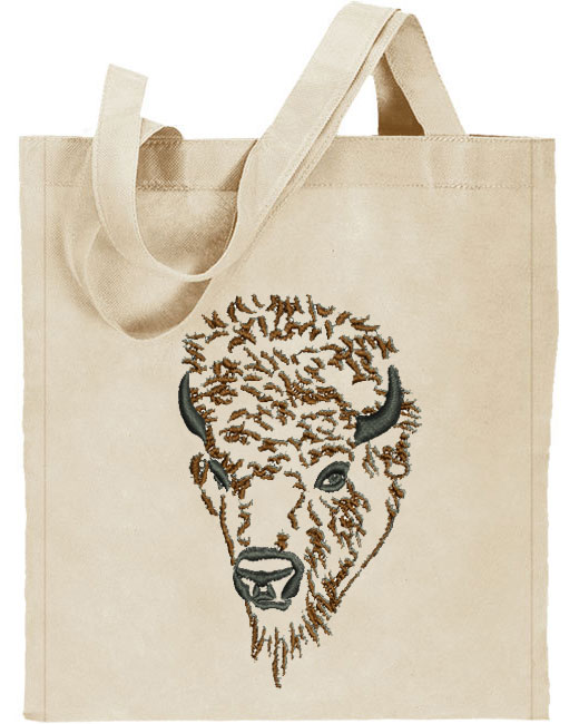 Bison Portrait #3 - Wild Buffalo - Embroidered Tote Bag #1 - Click Image to Close