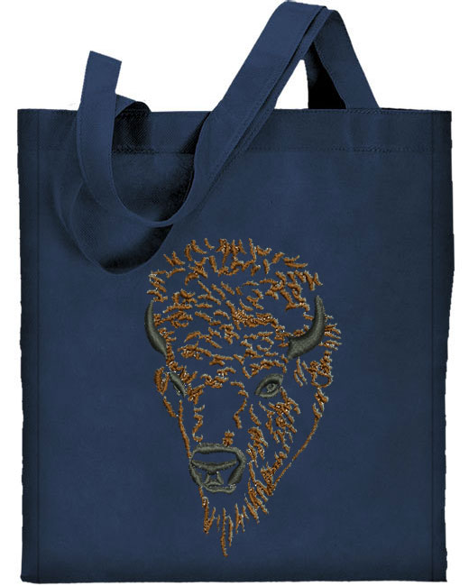 Bison Portrait #3 - Wild Buffalo - Embroidered Tote Bag #1 - Click Image to Close