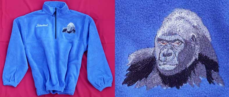 Gorilla High Definition Portrait #1 Embroidered Fleece Pullover - Click Image to Close