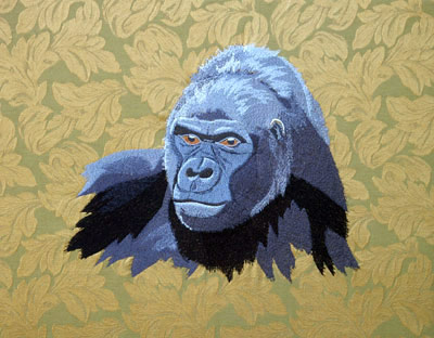 Gorilla High Definition Embroidery Portrait #1 on Canvas 9X12 - Click Image to Close