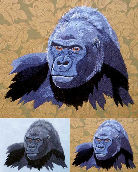 Gorilla High Definition Embroidery Portrait #1 on Canvas 9X12 - Click Image to Close