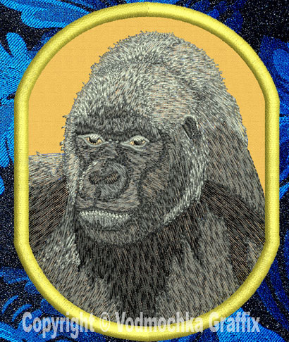 Gorilla HD Portrait #1 - 4" Medium Size Embroidery Patch - Click Image to Close