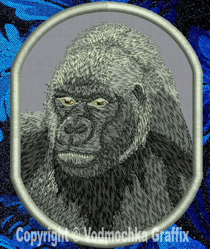 Gorilla HD Portrait #1 - 8" Extra Large Embroidery Patch - Click Image to Close