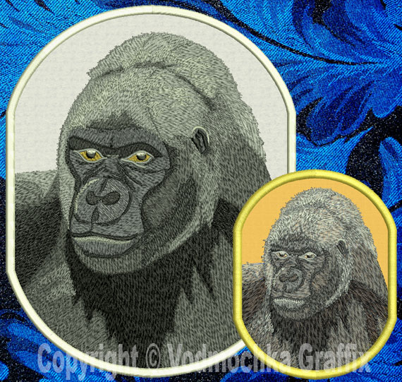 Gorilla HD Portrait #1 - 8" Extra Large Embroidery Patch - Click Image to Close