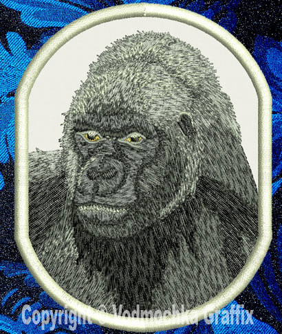 Gorilla HD Portrait #1 10" Double Extra Large Embroidery Patch - Click Image to Close