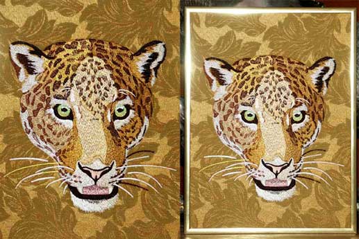 Jaguar High Definition Embroidery Portrait #1 on Canvas 9X12 - Click Image to Close