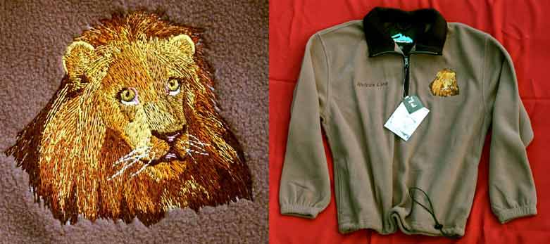 Lion High Definition Portrait #1 Embroidered Fleece Pullover - Click Image to Close