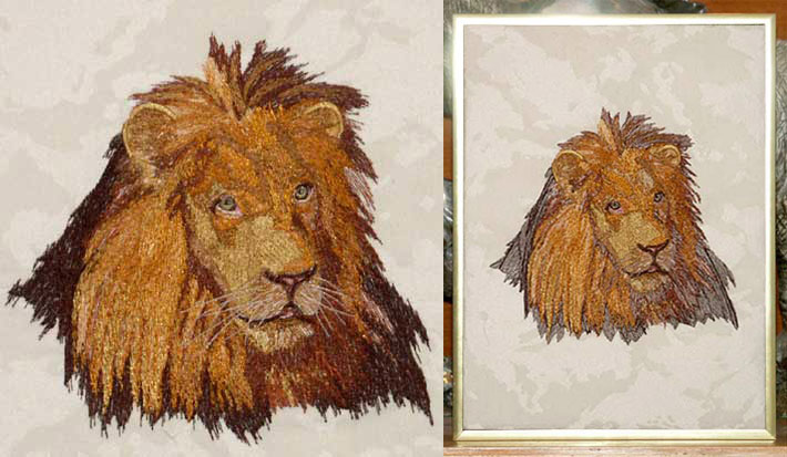 Lion High Definition Embroidery Portrait #1 on Canvas 9X12 - Click Image to Close