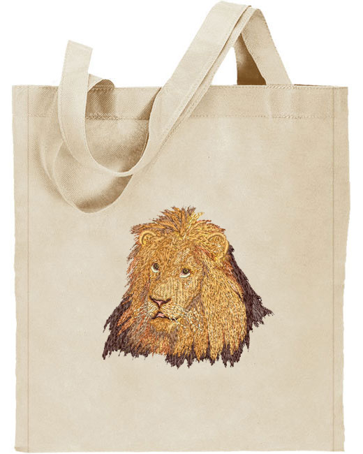 Lion HD Portrait #1 Embroidered Tote Bag #1 - Click Image to Close