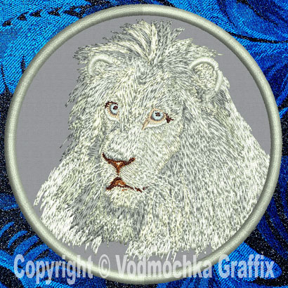 Lion HD Portrait #2 - 8" White Lion Embroidery Patch - Click Image to Close