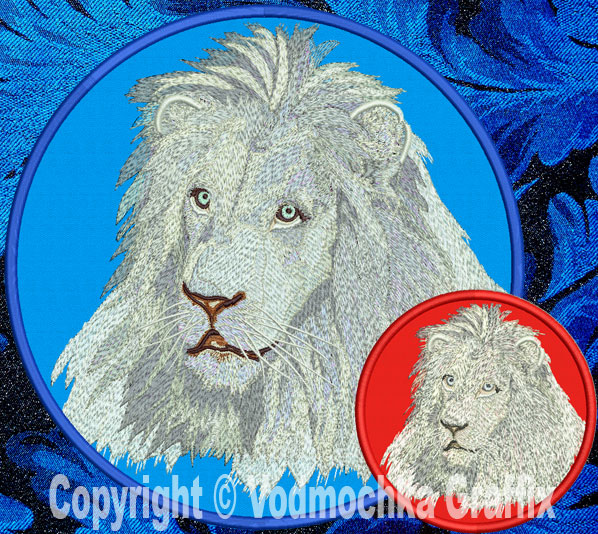 Lion HD Portrait #2 - 8" White Lion Embroidery Patch - Click Image to Close