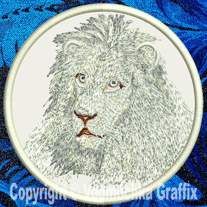 Lion HD Portrait #2 10" White Lion Embroidery Patch - Click Image to Close