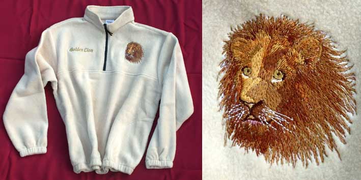 Lion High Definition Portrait #3 Embroidered Fleece Pullover - Click Image to Close