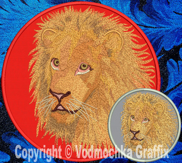 Lion HD Portrait #3 - 8" Extra Large Embroidery Patch - Click Image to Close