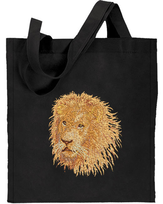 Lion HD Portrait #3 Embroidered Tote Bag #1 - Click Image to Close