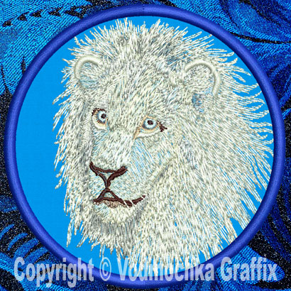 Lion HD Portrait #4 - 8" White Lion Embroidery Patch - Click Image to Close