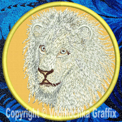 Lion HD Portrait #4 10" White Lion Embroidery Patch - Click Image to Close