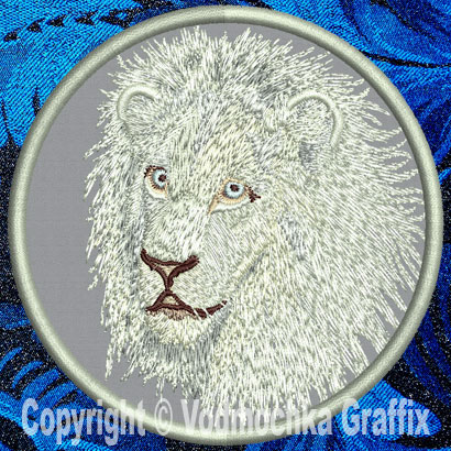 Lion HD Portrait #4 10" White Lion Embroidery Patch - Click Image to Close