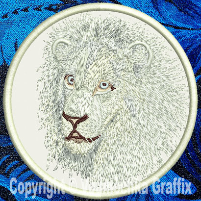 Lion HD Portrait #4 - 4" White Lion Embroidery Patch - Click Image to Close
