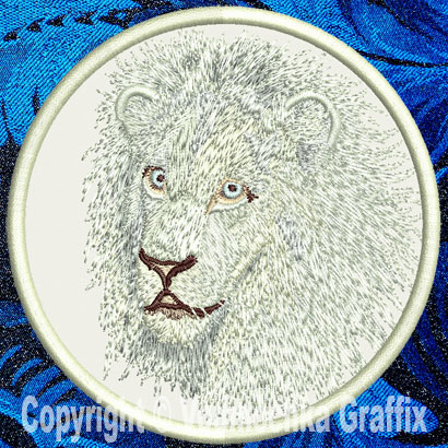 Lion HD Portrait #4 10" White Lion Embroidery Patch - Click Image to Close