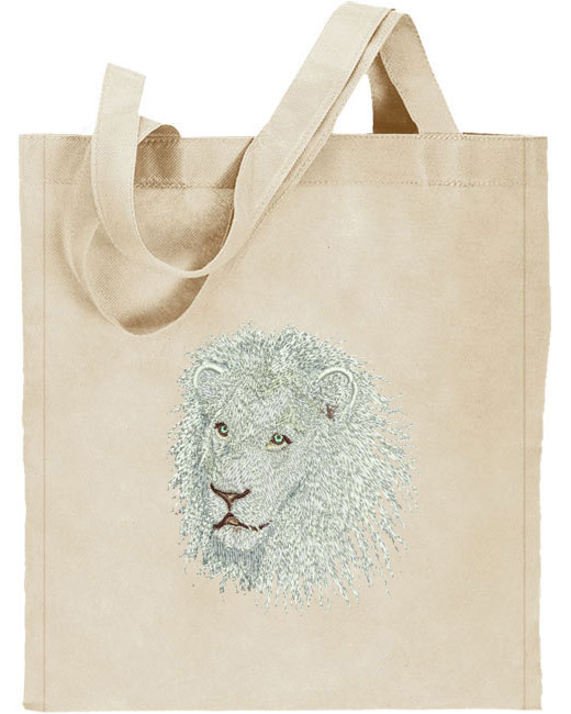 Lion HD Portrait #4 - White Lion Embroidered Tote Bag #1 - Click Image to Close