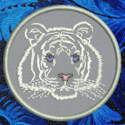 Tiger Portrait #2 - White Tiger 3" Small Embroidery Patch - Click Image to Close