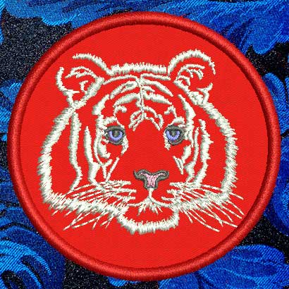 Tiger Portrait #2 - White Tiger 3" Small Embroidery Patch - Click Image to Close