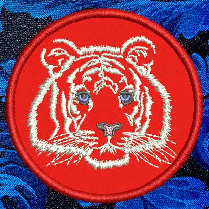 Tiger Portrait #2 - White Tiger 4" Medium Size Embroidery Patch - Click Image to Close