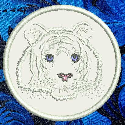 Tiger Portrait #2 - White Tiger 3" Small Embroidery Patch - Click Image to Close