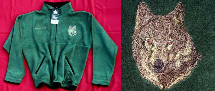 Wolf High Definition Portrait #1 Embroidered Fleece Pullover - Click Image to Close