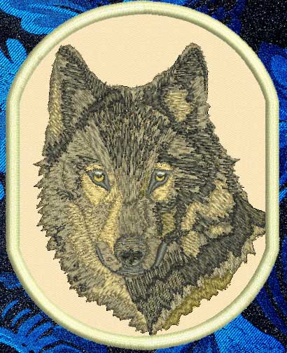 Wolf HD Portrait #1 - 8" Extra Large Embroidery Patch - Click Image to Close
