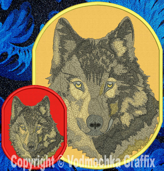 Wolf HD Portrait #1 10" Double Extra Large Embroidery Patch - Click Image to Close