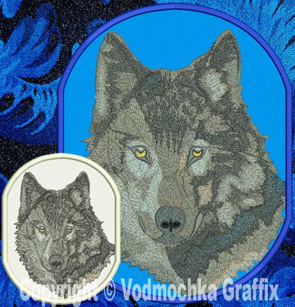 Wolf HD Portrait #2 - 8" Extra Large Embroidery Patch - Click Image to Close