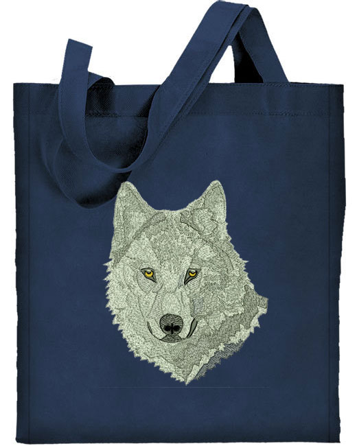 Wolf HD Portrait #2 Embroidered Tote Bag #1 - Click Image to Close