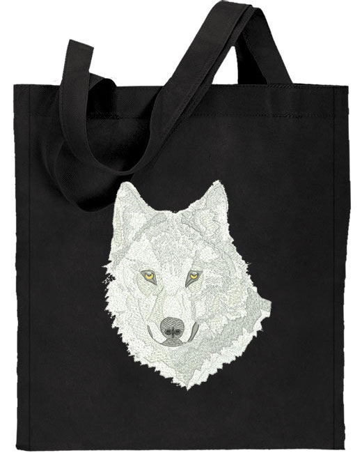 Wolf HD Portrait #3 Embroidered Tote Bag #1 - Click Image to Close
