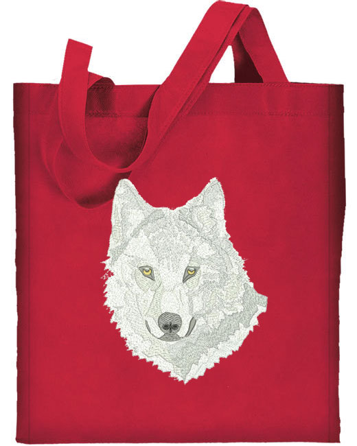 Wolf HD Portrait #3 Embroidered Tote Bag #1 - Click Image to Close