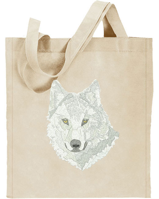 Wolf HD Portrait #3 Embroidered Tote Bag #1 - Click Image to Close