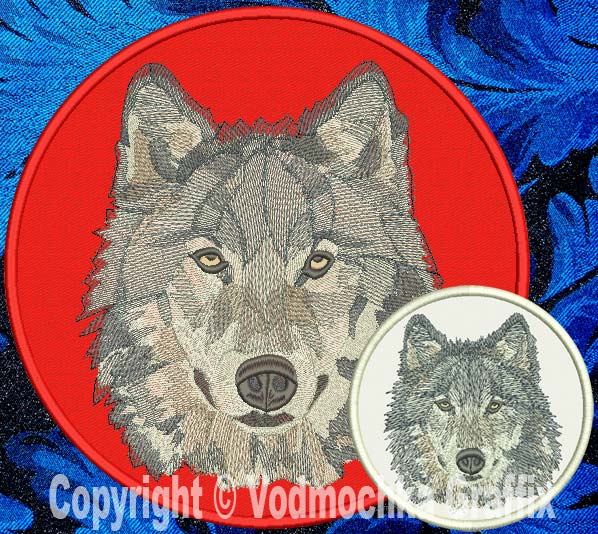 Wolf HD Portrait #4 - 8" Extra Large Embroidery Patch - Click Image to Close