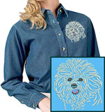 Bichon Frise Portrait #1 Embroidered Women's Denim Shirt