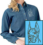 Great Dane Portrait #1 Embroidered Women's Denim Shirt