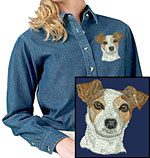 Jack Russell Terrier HD Portrait #2 Embroidered Women DenimShirt