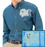 Maltese Agility #6 Embroidered Men's Denim Shirt