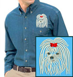 Maltese Portrait #1 Embroidered Men's Denim Shirt