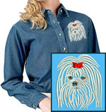 Maltese Portrait #1 Embroidered Women's Denim Shirt